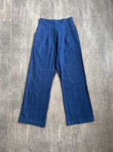 Vintage 1940s jeans . buckleback side button denim . 28-29 waist