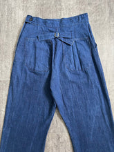 Load image into Gallery viewer, Vintage 1940s jeans . buckleback side button denim . 28-29 waist
