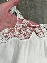 Load image into Gallery viewer, Antique step in . vintage white romper . crochet tatting . size xs to medium