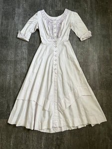 1900s antique dress . vintage Edwardian linen dress . size xs to xs/s