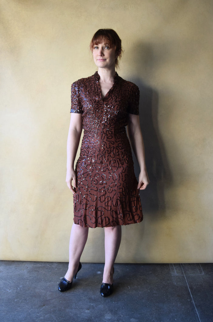 1940s Ceil Chapman dress . vintage 40s sequin dress . size s/m to m