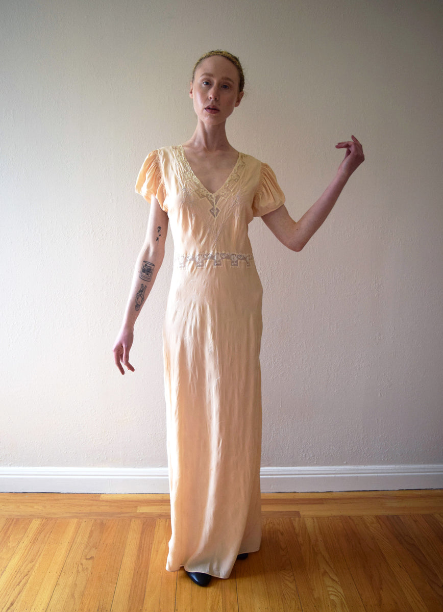 1930s silk jacquard slip dress 30s gown size small to medium