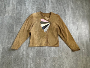 1930s suede leather jacket . vintage appliqué jacket . size small to medium