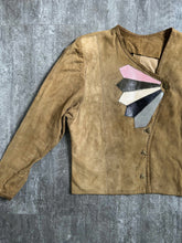 Load image into Gallery viewer, 1930s suede leather jacket . vintage appliqué jacket . size small to medium