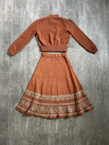 1930s 1940s knit set . vintage wool ski dress set . size xs to S