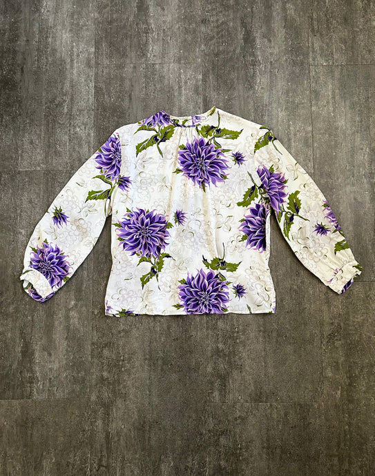 1940s floral print rayon blouse . vintage 40s top . size m to m/l