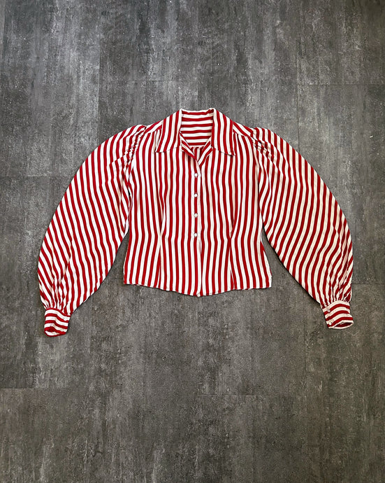 1940s striped rayon blouse . vintage 40s top . size xs to small