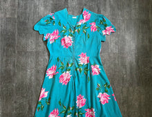 Load image into Gallery viewer, 1940s rose print dress . vintage 40s seersucker dress . size xl