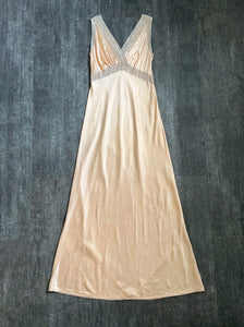 1930s slip dress . vintage satin and lace nightgown . size small
