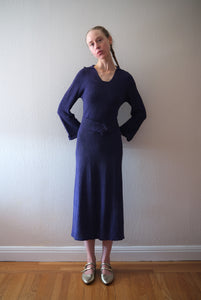 1930s rayon knit dress . vintage knitwear . size xs to s/m  bluefennel