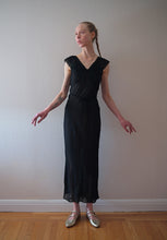 Load image into Gallery viewer, 1940s black silk chiffon gown . bias cut nightgown . size xs to s/m