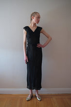 Load image into Gallery viewer, 1940s black silk chiffon gown . bias cut nightgown . size xs to s/m