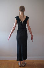 Load image into Gallery viewer, 1940s black silk chiffon gown . bias cut nightgown . size xs to s/m