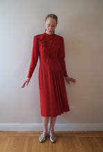Load image into Gallery viewer, 1940s red dress . vintage 40s ruffled dress . size xs to s/m