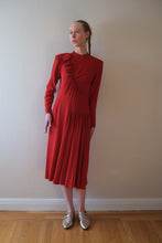 Load image into Gallery viewer, 1940s red dress . vintage 40s ruffled dress . size xs to s/m