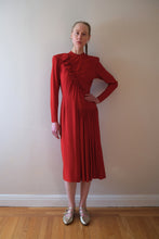 Load image into Gallery viewer, 1940s red dress . vintage 40s ruffled dress . size xs to s/m