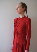 Load image into Gallery viewer, 1940s red dress . vintage 40s ruffled dress . size xs to s/m