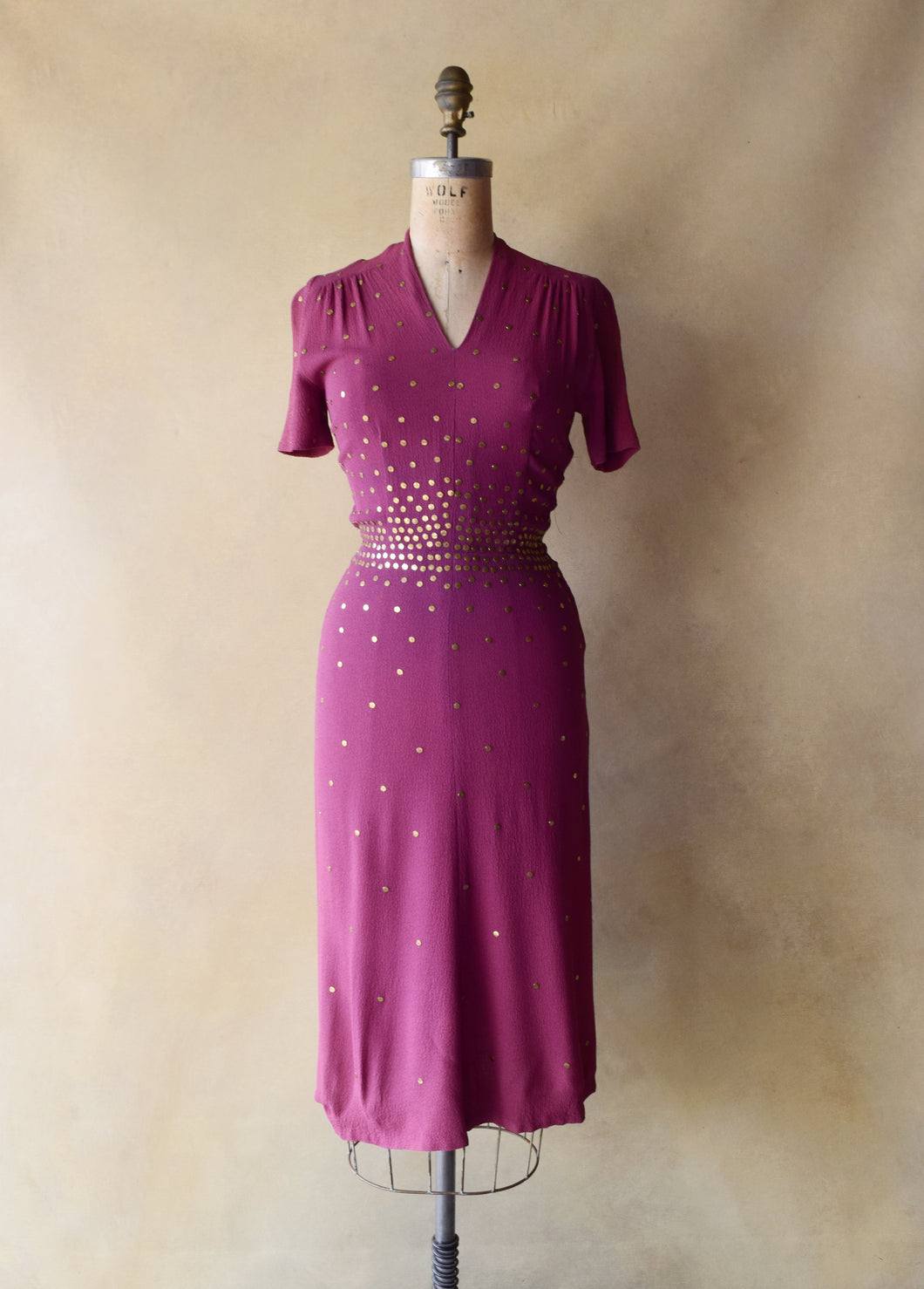 1940s studded dress . vintage 40s dress . size xs to xs/s