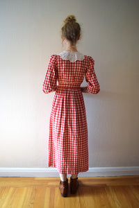 Antique gingham dress . Edwardian check day dress . size xs