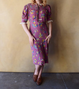 1930s silk dress . vintage 30s dress . size m to m/l