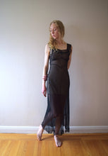 Load image into Gallery viewer, 1930s 1940s black chiffon nightgown . sheer silk gown . size xs to small