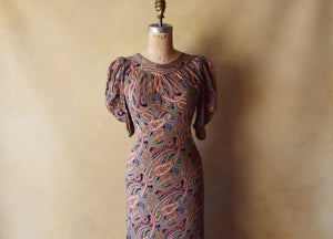 1930s rayon dress . vintage 30s dress . size xs to s
