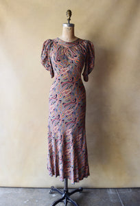 1930s rayon dress . vintage 30s dress . size xs to s