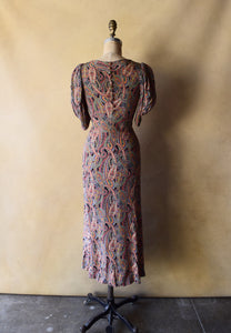 1930s rayon dress . vintage 30s dress . size xs to s