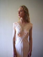 Load image into Gallery viewer, 1930s silk satin bias cut gown . vintage 30s pink slip dress . size small to s/m