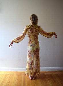 1930s floral print silk chiffon gown . size xs to xs/small