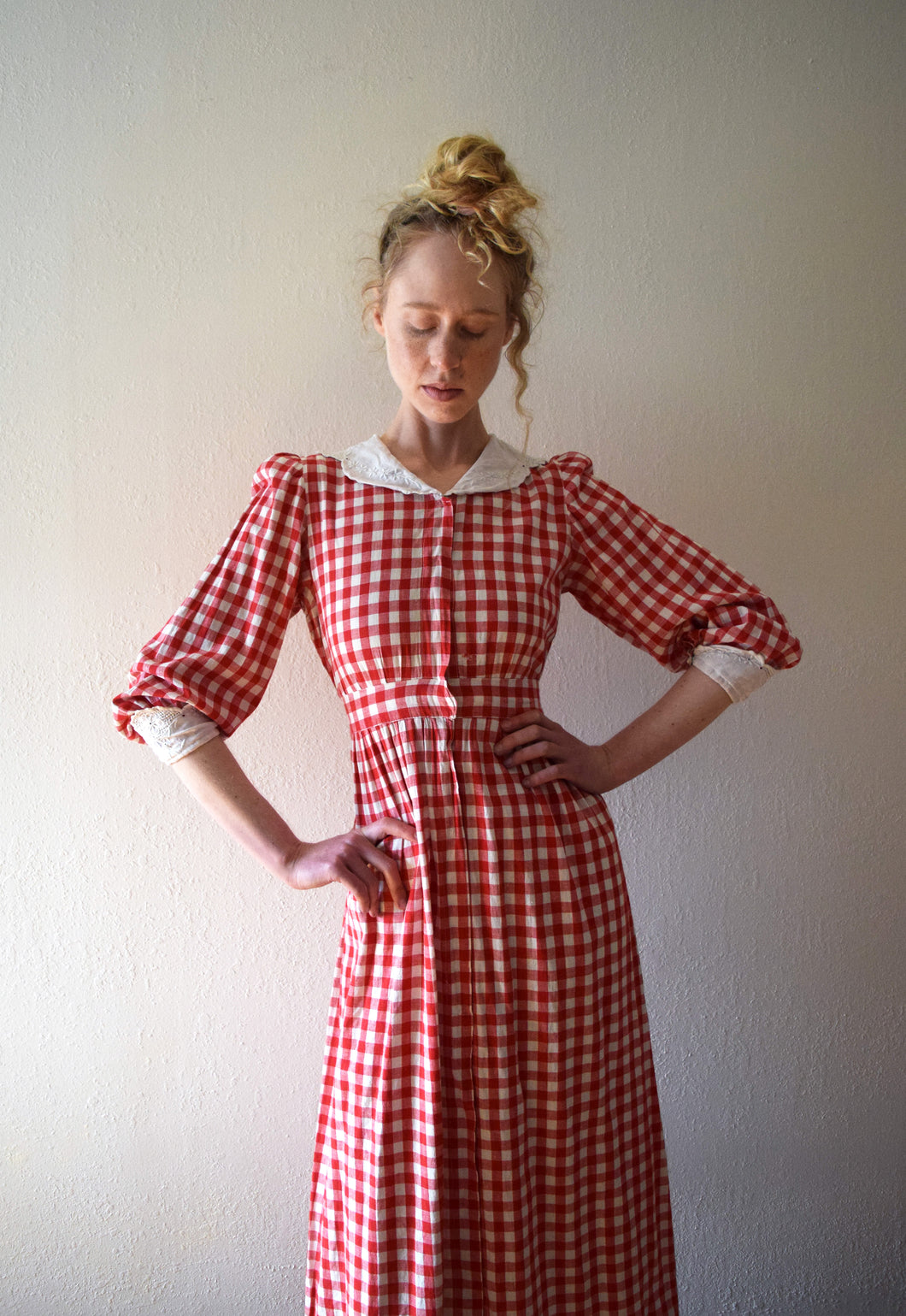 Antique gingham dress . Edwardian check day dress . size xs bluefennel Antique gingham dress . Edwardian check day dress . size xs bluefennel