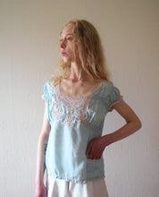 Load image into Gallery viewer, 1930s blue silk and rayon satin lingerie top . size small