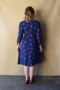 1940s rayon dress . blue vintage 40s dress . size s to m
