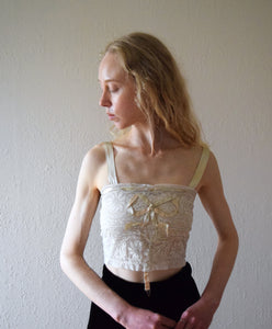 1920s antique lace bralette and silk ribbon camisole . size xxs to xs