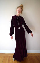 Load image into Gallery viewer, 1930s silk velvet gown . vintage 30s velvet dress . size xs to small