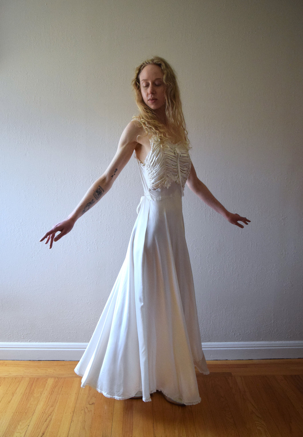 1930s satin wedding dress . vintage 30s bridal gown . size small to s/m