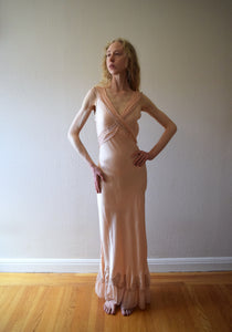 1930s bias cut silk satin and chiffon gown . size xs to small
