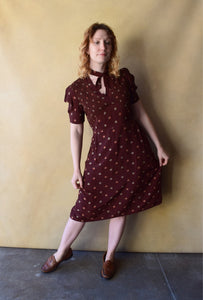 1930s 1940s dress . vintage puff sleeve dress . size m to m/l