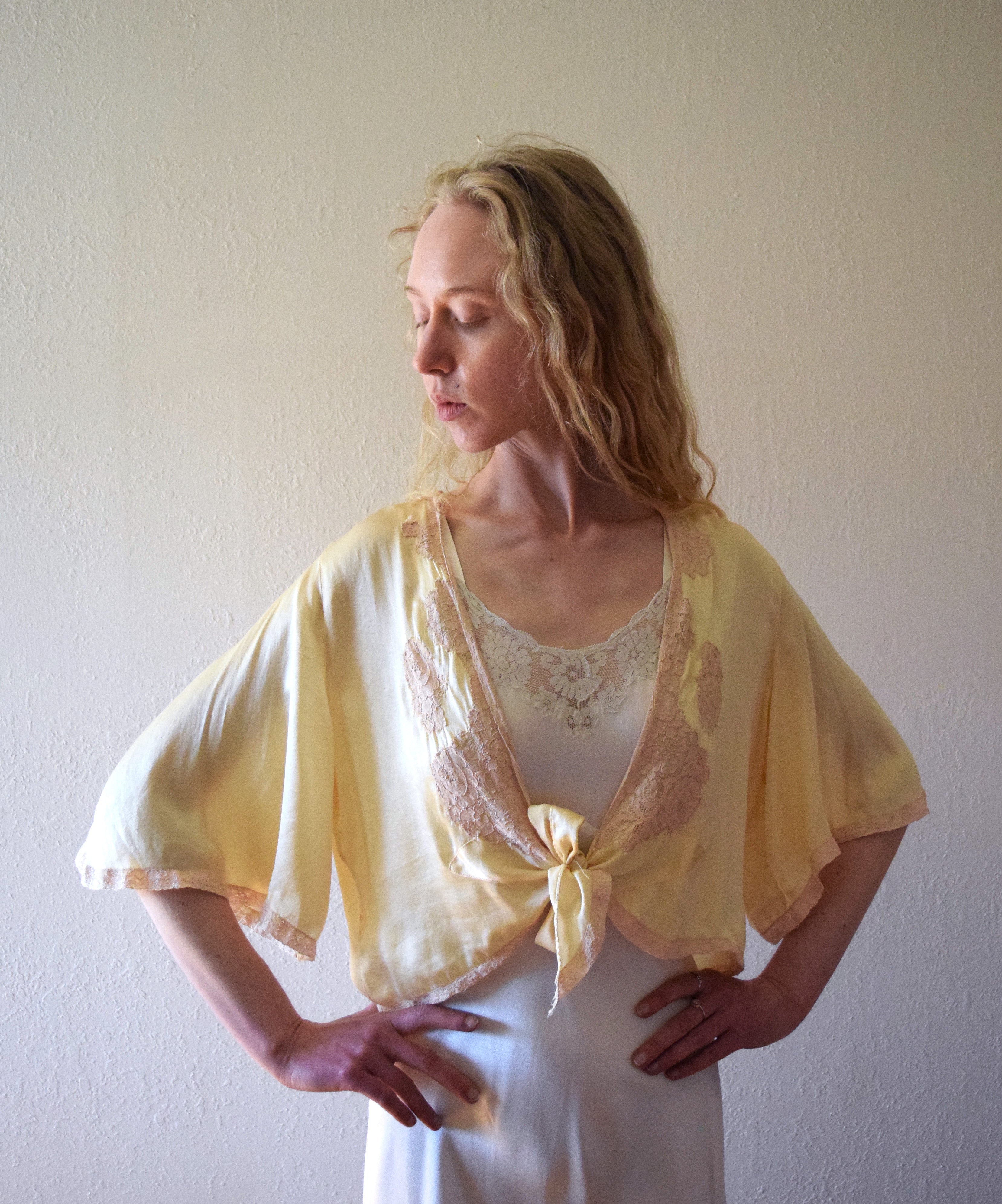 1930s silk satin and lace bed jacket . vintage 30s lingerie