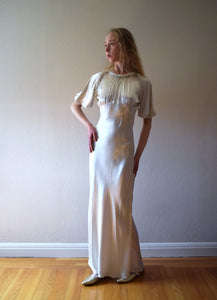 1930s bias cut wedding dress . vintage 30s gown . size small to medium
