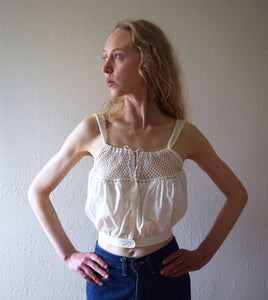 Antique corset cover . 1900s 1910s vintage white top . size xs to xs/small