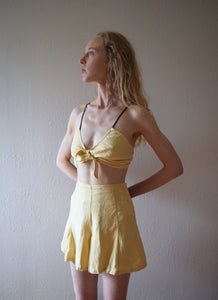 1930s 1940s playsuit . vintage yellow linen top and shorts . size xxs to xs