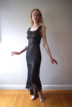 Load image into Gallery viewer, 1930s 1940s black chiffon nightgown . sheer silk gown . size xs to small