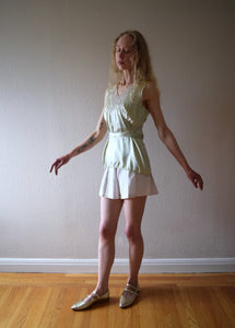 1930s silk satin and lace top . vintage blouse . size xs to small