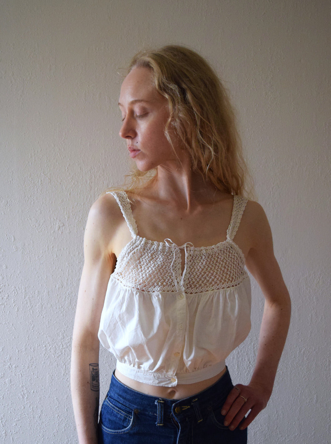 Antique corset cover . 1900s 1910s vintage white top . size xs to xs/small