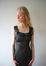 Load image into Gallery viewer, 1930s 1940s black chiffon nightgown . sheer silk gown . size xs to small