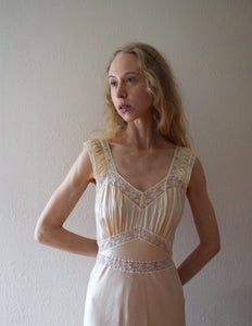 1940s 1950s silk gown . Heavenly Fischer nightgown . size xs to small