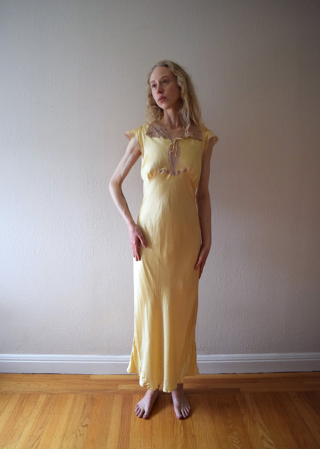 1930s 1940s silk satin gown . vintage nightgown . size small to medium