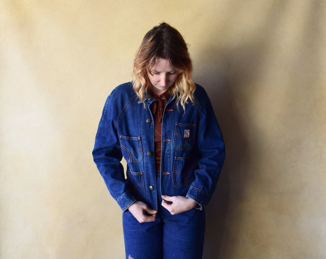 1940s 1950s denim jacket . vintage jacket . size xs to s