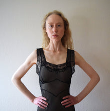 Load image into Gallery viewer, 1930s 1940s black chiffon nightgown . sheer silk gown . size xs to small